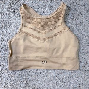 Tan cropped sorts bra